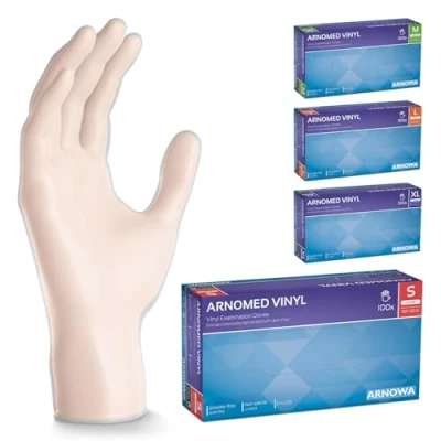 Abbildung von ARNOMED Einweghandschuhe S, Vinyl Handschuhe 500 Stk (5x10 Stk), Einmalhandschuhe, Einweg puderfrei, Gummihandschuhe latexfrei, Handschuhe, Einmalhandschuhe in M, L, XL