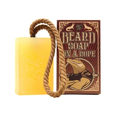 Abbildung von HEY JOE! Beard Soap on Rope Bartseife für Männer mit Zitronen und Thymian Duft Festes Bartshampoo 150 ml