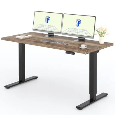 Abbildung von FLEXISPOT Höhenverstellbarer Schreibtisch mit 2 Motoren &amp; 25MM einteiliger Tischplatte,ergonomischer Bürotisch 160 x 80 cm Walnussbraun, schwarzes Gestell