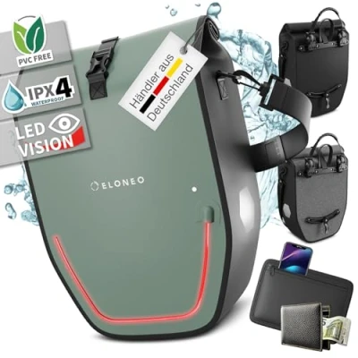 Abbildung von eloneo Fahrradtasche Gepäckträgertasche 20L, wasserdicht mit LED