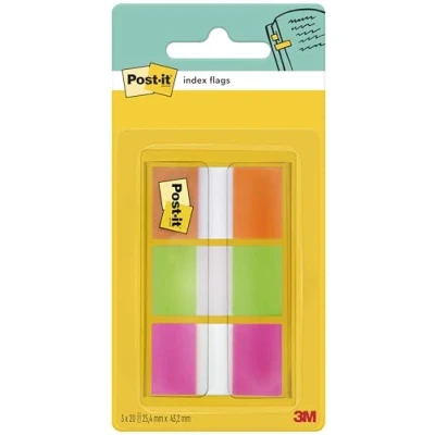 Abbildung von Post it Index 680 OLP, 25,4 x 43,2 mm, orange, limonengrün, pink, 3 20 Haftstreifen
