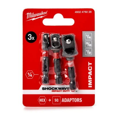 Abbildung von MILWAUKEE 4932479228 Vierkantadapter Bitsatz 3 1/2, 1/4, 3/8 Werkzeugstahl