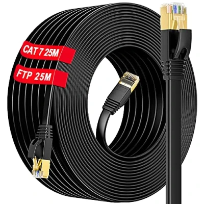 Abbildung von Cat 7 25m LAN Kabel außen, Ethernet dünn Netzwerkkabel Gigabit 10000 MbitS Patchkabel Cat.7 Rohkabel S FTP PIMF Schirmung mit RJ45 Stecker Abriebfest ölbeständig Wasserfest IP66