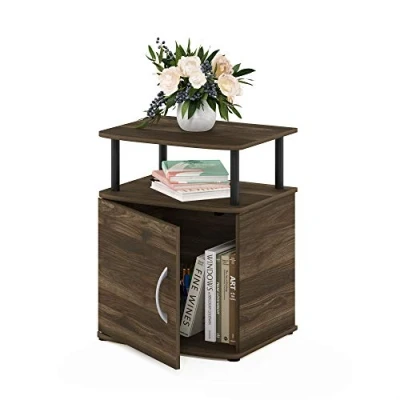 Abbildung von Furinno JAYA Utility Design Beistelltisch, Nachttisch, Columbia Walnuss/Schwarz, 48 (B) x 61.2 (H) 39.4 (T) cm