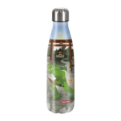 Abbildung von Step by Isolierte Edelstahltrinkflasche „Ninja Kimo braun grün, für kohlensäurehaltige Getränke, auslaufsicher mit Schraubverschluss, 100% recycelbar, Schule und Freizeit, 0,5 Liter