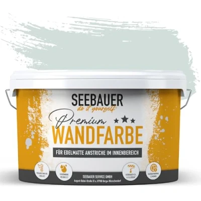 Abbildung von SEEBAUER diy Wandfarbe Türkis 5L für Innen (No. 783 Tourqoise Dream) Edelmatte Innenfarbe Blau Grün Grüntöne sehr hohe Deckkraft Matt, Abwaschbar und Tropffrei