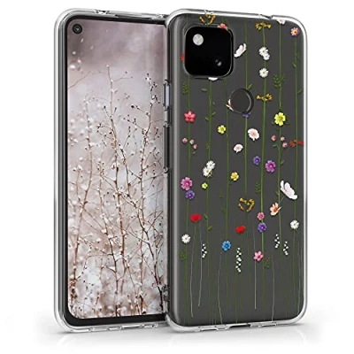 Abbildung von kwmobile Case kompatibel mit Google Pixel 4a Hülle Silikon Transparent Wildblumen Ranke Mehrfarbig