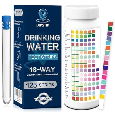 Abbildung von DIPSTIK 18in 1 Trinkwasser Teststreifen,125 Stück Wasserteststreifen für Schnelltest,Überprüfung der Wasserqualität mit Härte, Nitrat,Blei, Eisen, Kupfer