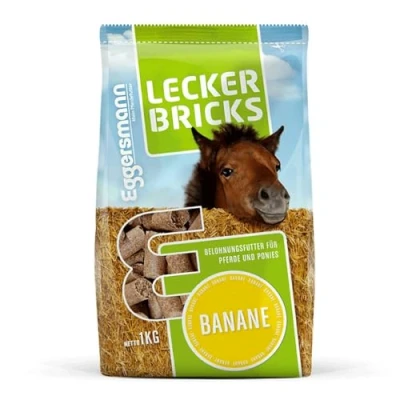 Abbildung von Eggersmann Mein Pferdefutter 1 kg Pferde Leckerlis Lecker Bricks für &amp; Ponys Natürlicher Banane Geschmack Perfekt als Belohnung zwischendurch Zubehör