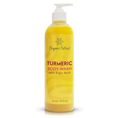 Abbildung von ORGANIC EXTRACT, Kurkuma Kojic Acid Körperwaschgel 16 fl oz / 473 ml Hautaufhellendes Duschgel für sanfte, intensive Feuchtigkeit, hilft dunkle Flecken zu entfernen, mit Sheabutter &amp; Aloe Vera.