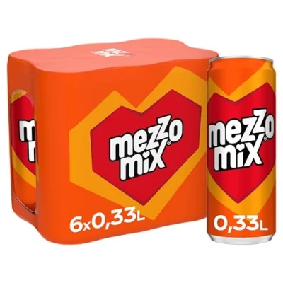 Abbildung von Mezzo Mix prickelnd erfrischendes Mischgetränk aus Cola und Orange Softdrink in stylischen Einweg Dosen (6 x 330 ml)