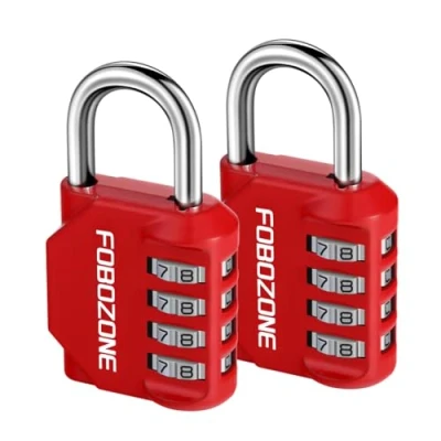 Abbildung von FOBOZONE Zahlenschlösser Vorhängeschloss, 4 stelliges wasserdichtes Vorhängeschloss mit zurücksetzbarem Code, für Turnhallenschließfach, Schrank, Schuppen, Haspel, Tor (Rot 2 Pack)