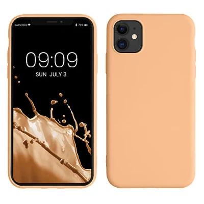 Abbildung von kwmobile Hülle kompatibel mit Apple iPhone 11 gummierte TPU Silikon Handyhülle Schutzhülle für kabelloses Laden Case in Pfirsich