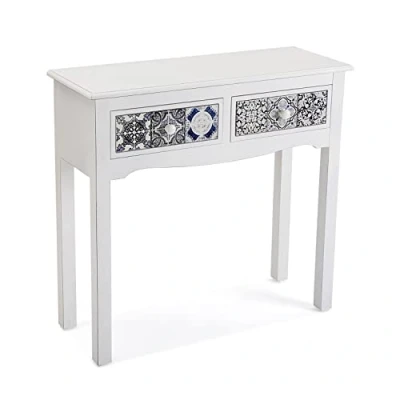 Abbildung von Versa Pireo Schmales Möbelstück für den Eingangsbereich oder Flur, Moderner Konsolentisch, mit 2 Schubladen, Maßnahmen (H x L B) 78 30 81 cm, MDF Holz, Farbe: Weiß