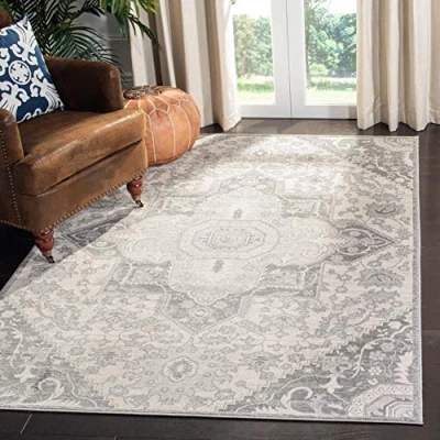 Abbildung von SAFAVIEH Traditionell Teppich für Wohnzimmer, Esszimmer, Schlafzimmer Brentwood Collection, Kurzer Flor, Grau und Creme, 122 X 183 cm