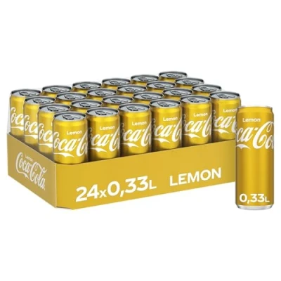 Abbildung von Coca Cola Lemon fruchtiges Erfrischungsgetränk mit Zitronen Geschmack koffeinhaltiger Softdrink in Einweg Dosen (24x 330ml)