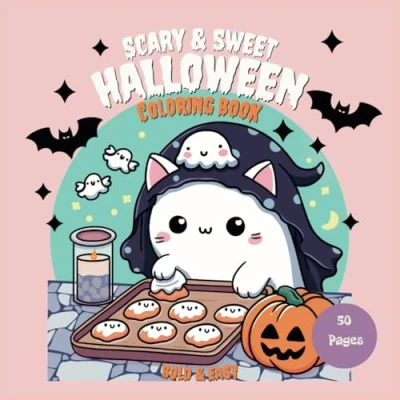 Abbildung von Scary &amp; Sweet Halloween Coloring Book for Kids, Adults and Teens : 50 Bold Easy Pages Fun Spooky Designs Ages 4+