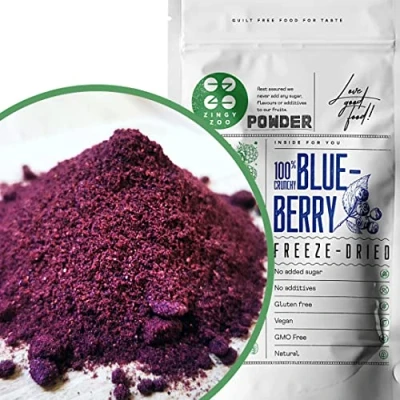 Abbildung von Getrocknete Heidelbeeren in Pulver Vaccinium Myrtillus Heidelbeerpulver Gefriergetrocknete Früchte Wilde Blaubeeren Heidelbeer Fruchtpulver Gefriergetrocknet Freeze Dried Blueberry Powder