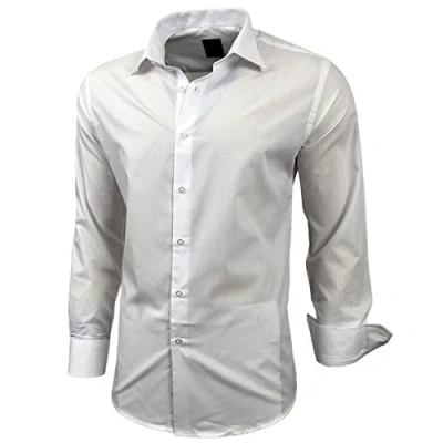Abbildung von Baxboy Herren Hemd Slim Fit Bügelleicht für Anzug, Business, Hochzeit, Freizeit Langarm Hemden Männer Langarmhemd R 44, Farbe:Weiß, Größe:L