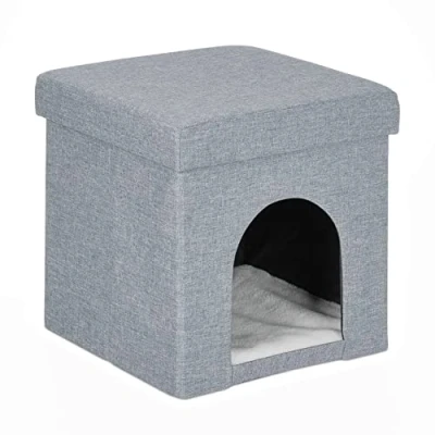 Abbildung von Relaxdays Katzenhöhle, Rückzugsort für Katzen und kleine Hunde, Indoor Tierversteck, HxBxT: 38,5 x 37 cm, hellgrau