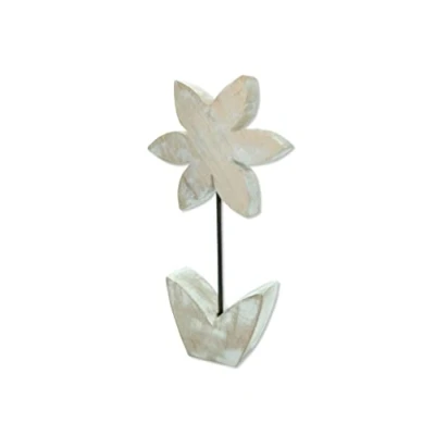 Abbildung von Holz Skulptur Blume weiß braun 12 x 21cm Dekofigur Tisch Deko Holzblume Figur