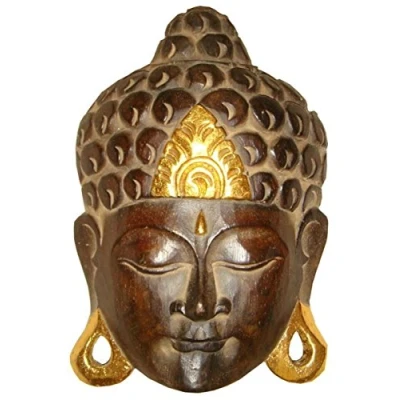 Abbildung von Woru Buddha Maske Gold, handgearbeitete Holz aus Bali, Wandmaske, Grösse:25 cm