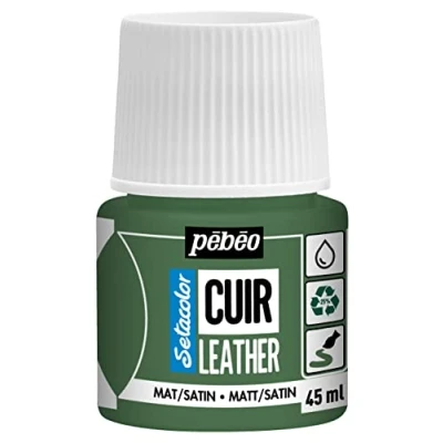 Abbildung von Pébéo Setacolor Leder Acrylfarbe für und Kunstleder Personalisierung von Taschen, Schuhen, Sneakern kratz , knick scheuerfest matter/seidenmatter Finish Khaki Grün 45 ml