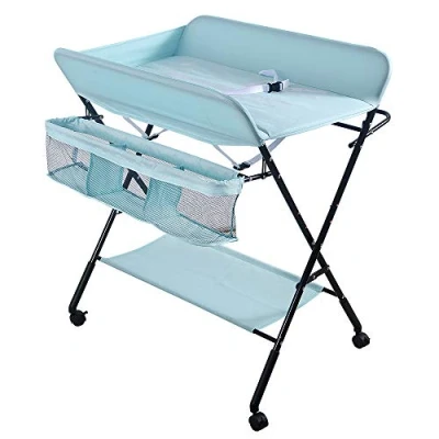 Abbildung von Wickeltisch Klappbarer und tragbarer, Wickelkommode Baby mit Motiv Giraffe, Höhenverstellbar, Rollen 80 * 66 98 cm (blau)