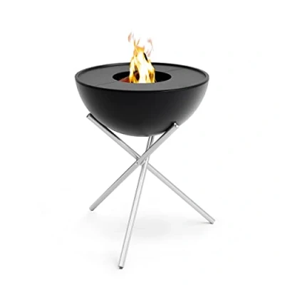 Abbildung von höfats BOWL 57 Plancha Set hoch raucharme Verbrennung Feuerstelle und Grill kippbarer Feuerkorb inkl. 2 Grillplatten Stahl emailliert schwarz, Ø cm