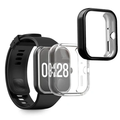 Abbildung von kwmobile 2X Schutzhülle kompatibel mit Xiaomi Redmi Watch 4 Hülle Fullbody Cover Set aus Silikon Transparent Schwarz