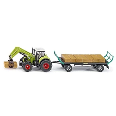 Abbildung von siku 1946, Claas Traktor mit Quaderballengreifer und Ballenwagen, 1:50, Metall/Kunststoff, Grün, Inkl. 12 Quaderballen