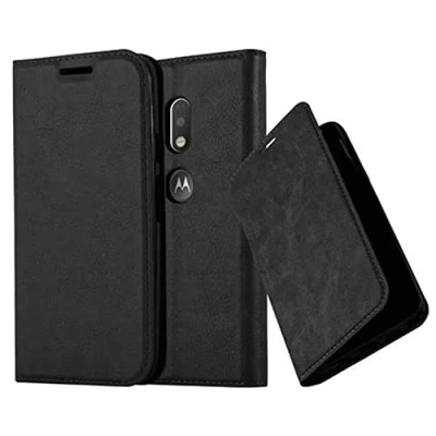 Abbildung von Cadorabo Hülle kompatibel mit Motorola MOTO G4 PLAY aus Premium Kunst Leder Flip Klappbare Stoßfeste Magnetische [Standfunktion] [Kartenfächern] Cover für Tasche in Schwarz