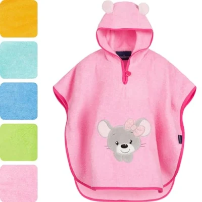 Abbildung von Morgenstern Badeponcho Kinder Baby Mädchen Jungen 100% Baumwolle Oeko TEX Babybadetuch Kapuzenhandtuch Bademantel Frottee Maus