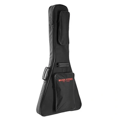 Abbildung von MUSIC STORE Deluxe Gigbag für E Gitarren, Robust, Wasserabweisend, 20 mm Polsterung, Zubehörfach, Rucksacktragegurte, Schwarz/Rot