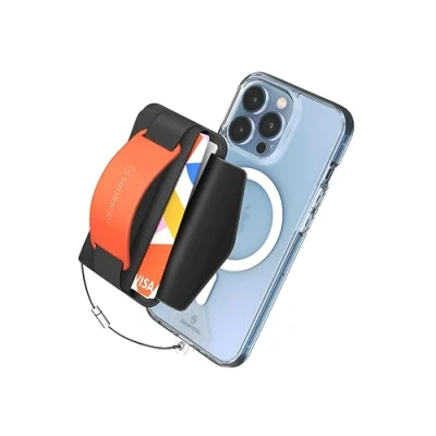 Abbildung von Sinjimoru Rutschfester Magnetischer Handy Kartenhalter mit Fingergriff, Kreditkartenetui kompatibel MagSafe Wallet Magnetic Card Holder für iPhone 16 15 14 13 12 Reihe. M BGrip Clementine