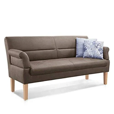 Abbildung von CAVADORE 2,5 Sitzer Kira / Sitzbank für Küche, Esszimmer oder Wohnküche in Lederoptik Inkl. Armteilverstellung und Federkern 168 x 94 81 Hochwertiges Mikrofaser: Graubraun