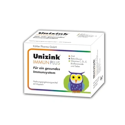Abbildung von Unizink IMMUN PLUS für ein gesundes Immunsystem, mit wichtigen Vitaminen, Mineralien und Antioxidantien, stärken Sie Ihre Abwehrkräfte gegen Erkältung Grippe, 60 Kapseln