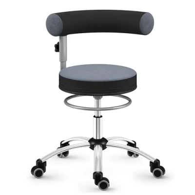 Abbildung von Sanus® Gesundheitsstuhl mit höhenverstellbarer Lehne, Sitzhöhe hoch 46 54 cm, Stoffbezug, grau/schwarz, Rollen Rollstopp (Rollen nur Belastung), Ergonomischer Bürostuhl, Erzieherstuhl
