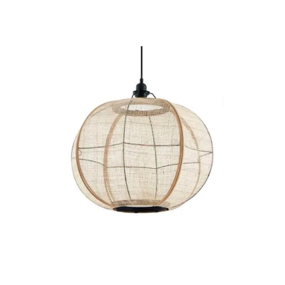 Abbildung von Lindby Hängeleuchte Aurinil, holzfarben, Leinen, Ø 48cm, E27