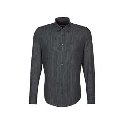 Abbildung von Seidensticker Herren Slim Fit Langarm mit New Button Down Kragen Bügelleicht Smart Business by 100% Baumwolle Businesshemd, Grau (Anthra 37), (Herstellergröße: 40)