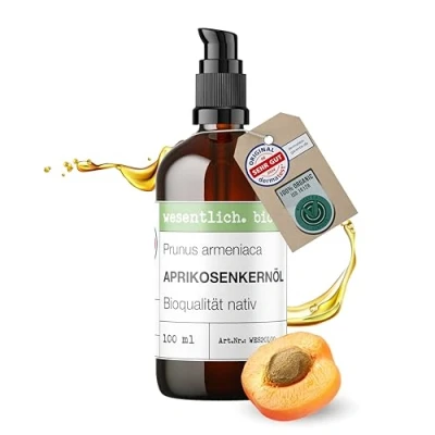 Abbildung von Aprikosenkernöl BIO kaltgepresst 100ml (Prunus Armeniaca) 100% naturrein von wesentlich.