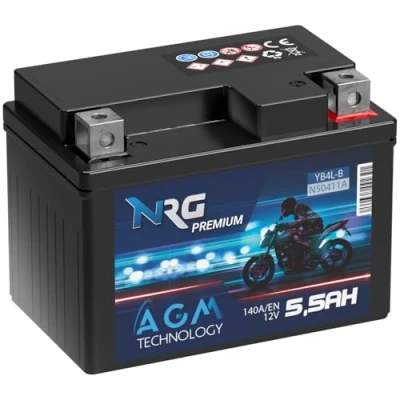 Abbildung von NRG YB4L B AGM Roller Batterie 12V 5,5Ah 140A/EN Motorradbatterie 50411 A ersetzt 5Ah 4Ah auslaufsicher wartungsfrei