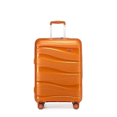Abbildung von KONO Koffer Trolley Reisekoffer Mittelgroß Leicht Hartschalenkoffer mit TSA Schloss Zwillingsrollen Rollkoffer 4 Rollen (Orange, L)