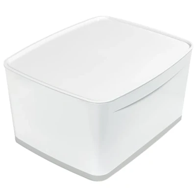 Abbildung von Leitz A4 MyBox Groß mit Deckel, Aufbewahrungsbox für Heim und Büro, 18 L, matte Oberfläche, Kunststoff, BPA frei lebensmittelecht, weiß/grau, 52161001