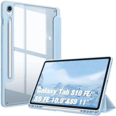 Abbildung von Fintie Hybrid Hülle für Samsung Galaxy Tab S9 FE 10.9 Zoll/Tab 11 Zoll 2023 Tablet mit Stifthalter Stoßfeste Schutzhülle transparenter Hartschale auf der Rückseite, Himmelblau