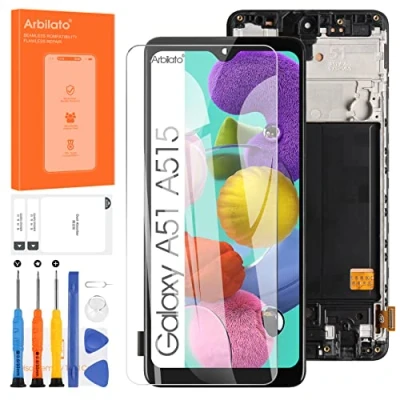 Abbildung von LCD Display für Samsung Galaxy A51 4G, A515 Digitalisierer Touchscreen Reparatur Set SM A515F A515U (Schwarz mit Rahmen)