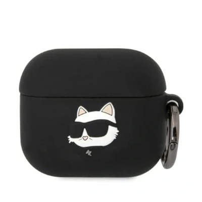 Abbildung von Karl Lagerfeld KLA3RUNCHK Hülle für Airpods 3 Schwarz Silicone Choupette Head 3D