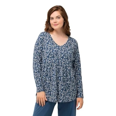 Abbildung von Ulla Popken Vausschnitt Nachtwäsche Shirt, Damen, Größe: 46/48, Tintenblau