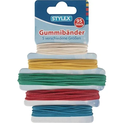 Abbildung von STYLEX Gummibänder in 5 verschiedene Größen, 1 Packung = 95 Stück, farbig sortiert