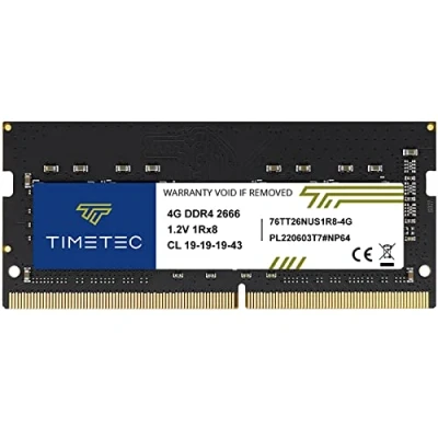 Abbildung von Timetec 4GB DDR4 2666MHz PC4 21300 Non ECC Unbuffered 1.2V CL19 1Rx8 Single Rank 260 Pin SODIMM Laptop Notebook PC Computer Speicher RAM Modul Upgrade (4GB)